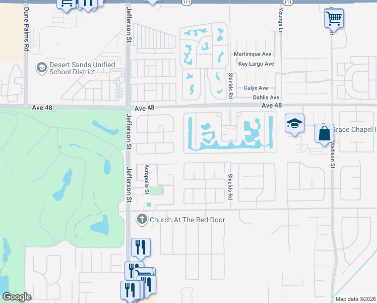 map of restaurants, bars, coffee shops, grocery stores, and more near 80501 Avenue 48 in Indio