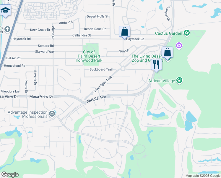 map of restaurants, bars, coffee shops, grocery stores, and more near 73460 Agave Lane in Palm Desert