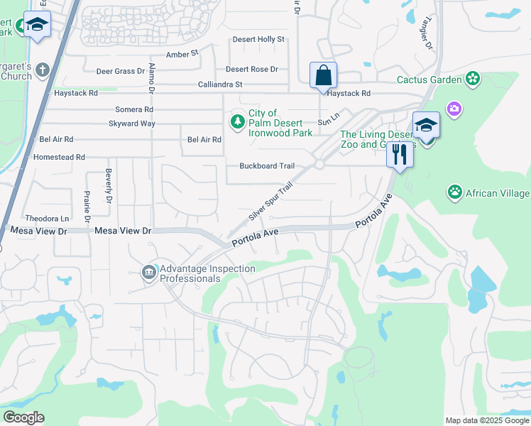 map of restaurants, bars, coffee shops, grocery stores, and more near 73380 Agave Lane in Palm Desert