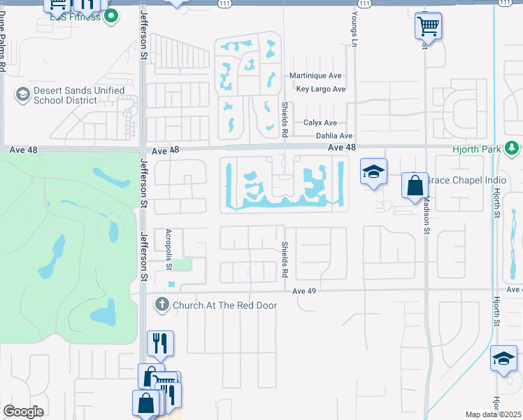 map of restaurants, bars, coffee shops, grocery stores, and more near 80501 Avenue 48 in Indio
