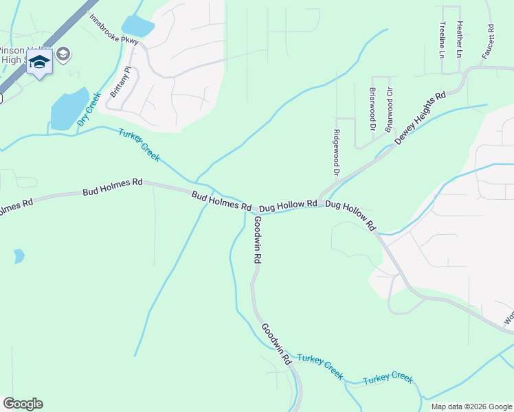 map of restaurants, bars, coffee shops, grocery stores, and more near 5026 Bud Holmes Road in Pinson