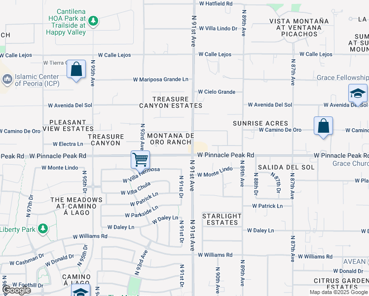 map of restaurants, bars, coffee shops, grocery stores, and more near 23421 North Camino Villa Court in Peoria