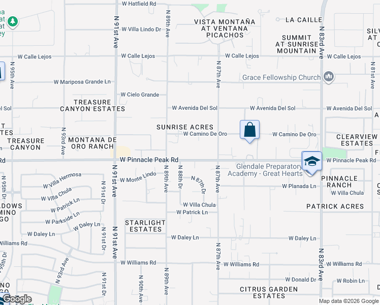 map of restaurants, bars, coffee shops, grocery stores, and more near 8817 West Camino De Oro in Peoria