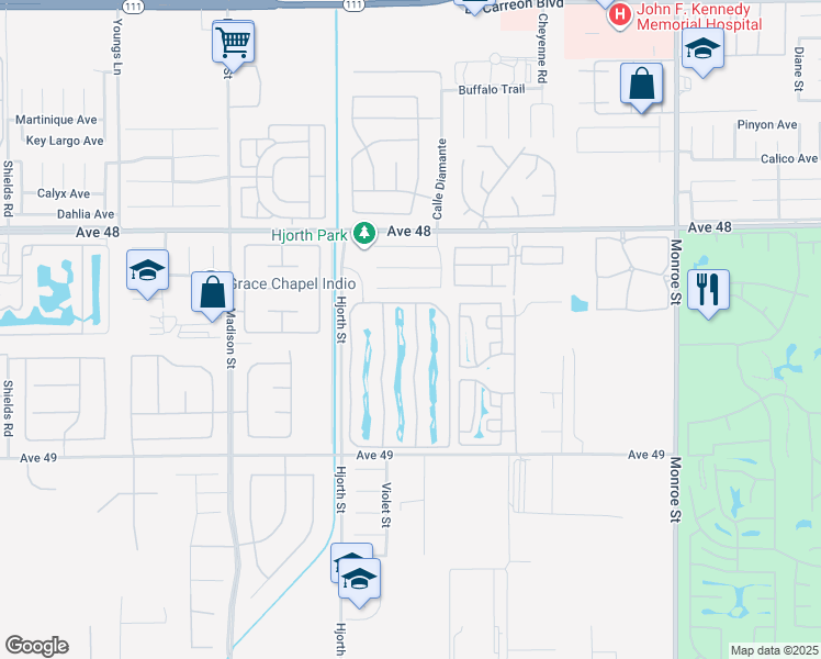 map of restaurants, bars, coffee shops, grocery stores, and more near 48170 Hjorth Street in Indio