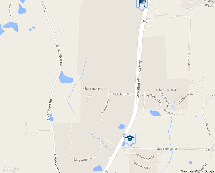 map of restaurants, bars, coffee shops, grocery stores, and more near 401 Charleston Place in Villa Rica