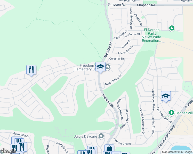 map of restaurants, bars, coffee shops, grocery stores, and more near 29148 Paradise Canyon Drive in Menifee