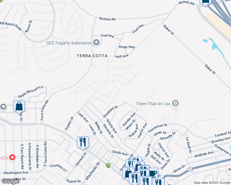 map of restaurants, bars, coffee shops, grocery stores, and more near 4686 Parma Lane in Lake Elsinore
