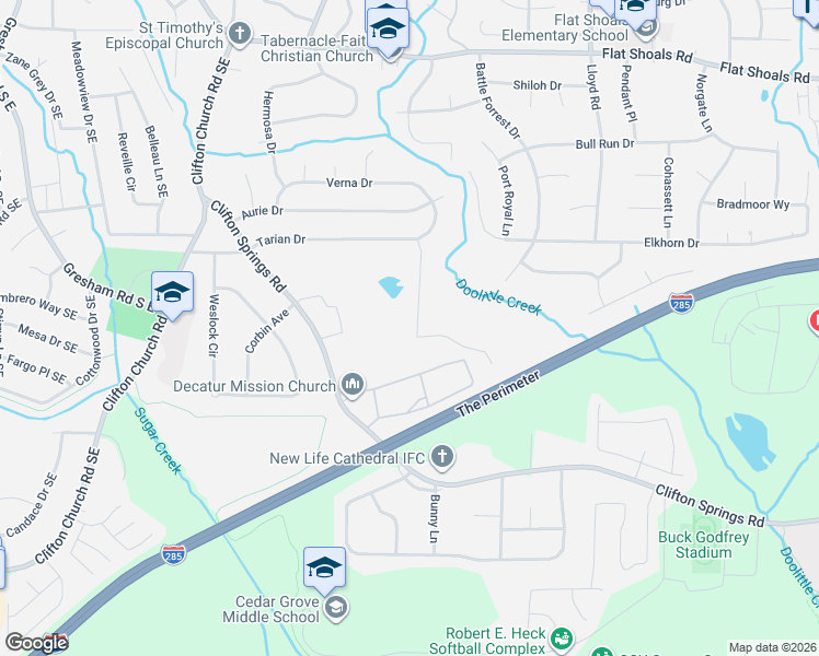 map of restaurants, bars, coffee shops, grocery stores, and more near 3063 Tarian Way in Decatur