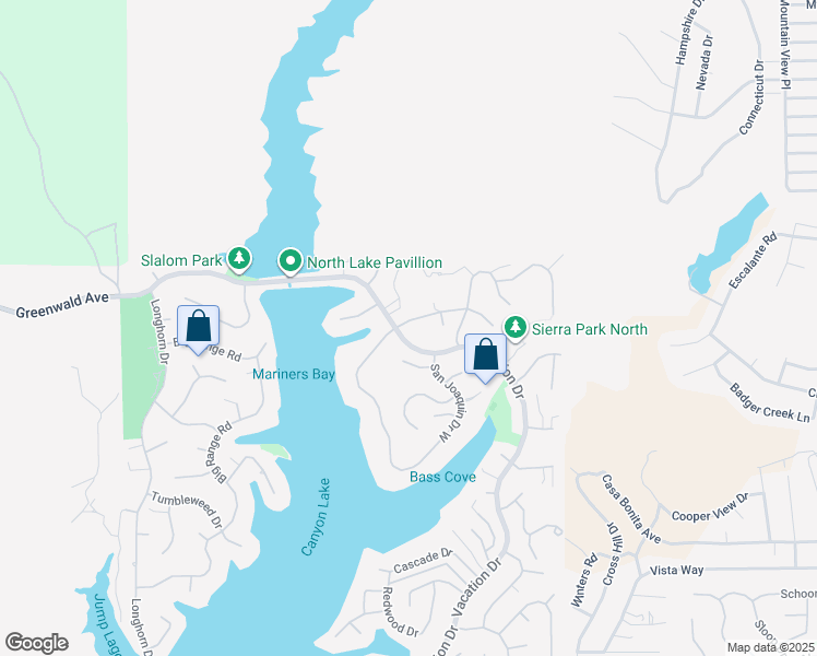 map of restaurants, bars, coffee shops, grocery stores, and more near 22671 San Joaquin Drive East in Canyon Lake