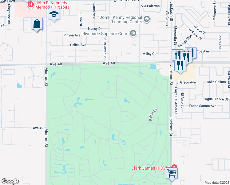 map of restaurants, bars, coffee shops, grocery stores, and more near 48375 Heifitz Drive in Indio