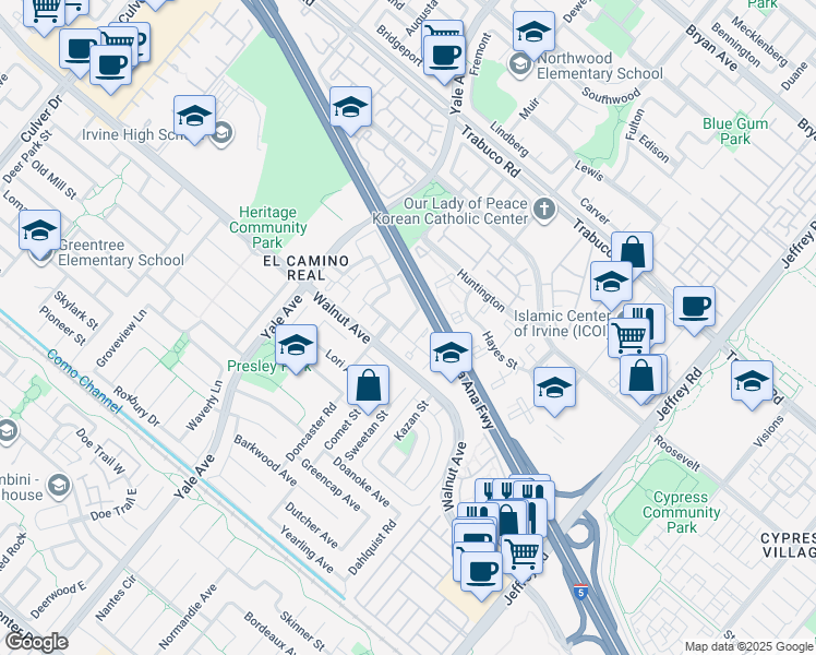 map of restaurants, bars, coffee shops, grocery stores, and more near 16 Lincoln in Irvine