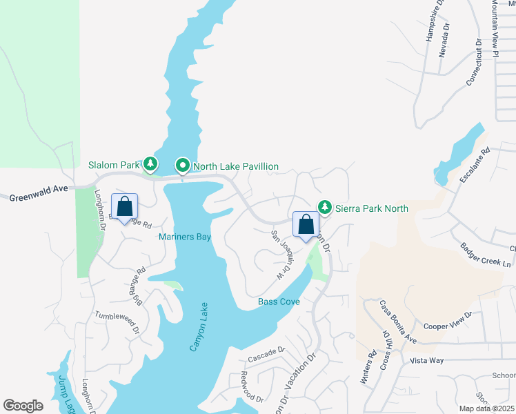 map of restaurants, bars, coffee shops, grocery stores, and more near 22671 San Joaquin Drive East in Canyon Lake