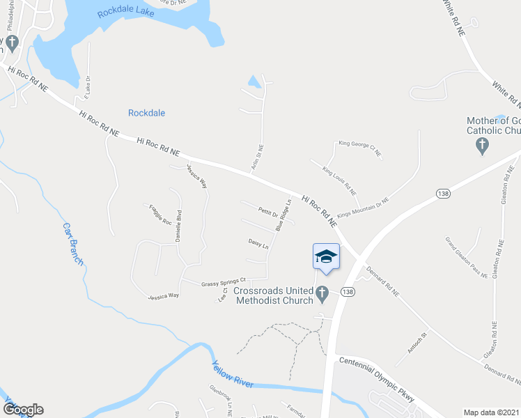 map of restaurants, bars, coffee shops, grocery stores, and more near 2339 Pettit Drive in Conyers