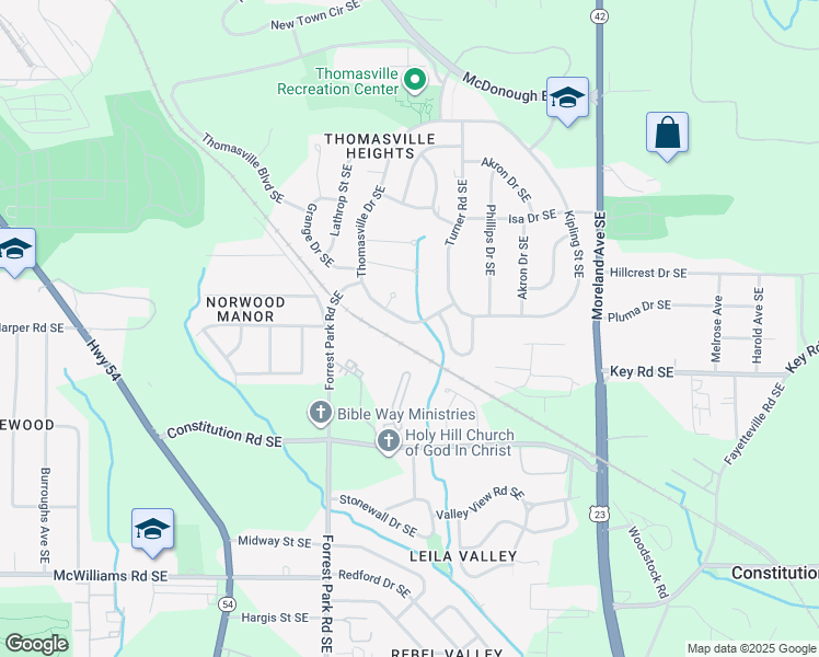 map of restaurants, bars, coffee shops, grocery stores, and more near 2029 Thomasville Drive Southeast in Atlanta