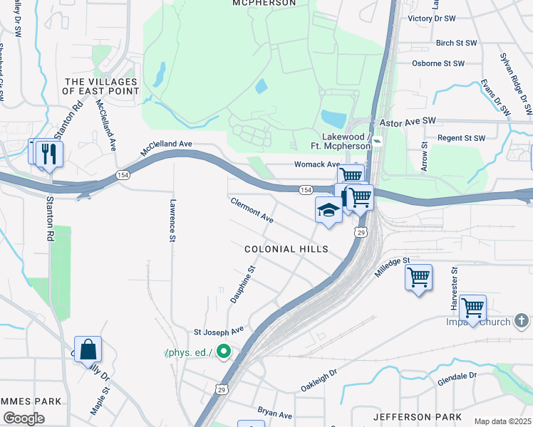 map of restaurants, bars, coffee shops, grocery stores, and more near 1429 Clermont Avenue in Atlanta
