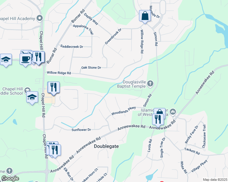 map of restaurants, bars, coffee shops, grocery stores, and more near 4005 Greentree Court in Douglasville