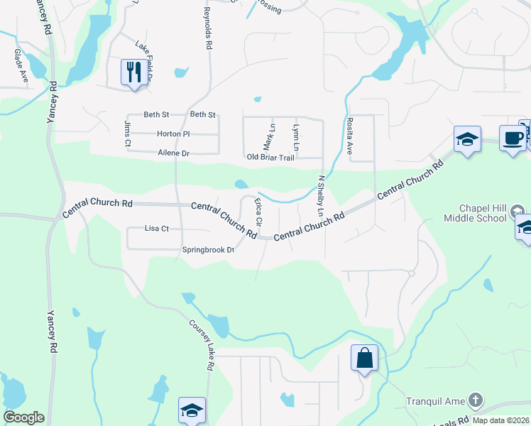 map of restaurants, bars, coffee shops, grocery stores, and more near 3890 Erica Circle in Douglasville