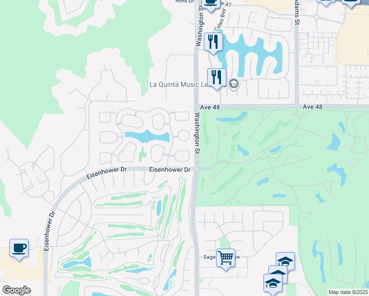 map of restaurants, bars, coffee shops, grocery stores, and more near 48139 Calle Seranas in La Quinta