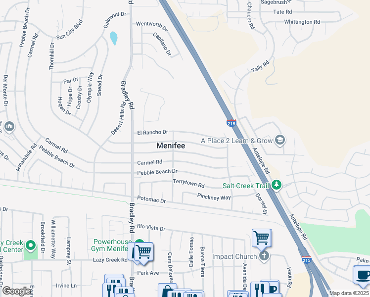 map of restaurants, bars, coffee shops, grocery stores, and more near 29820 Thornhill Drive in Menifee