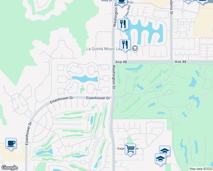 map of restaurants, bars, coffee shops, grocery stores, and more near 48139 Calle Seranas in La Quinta