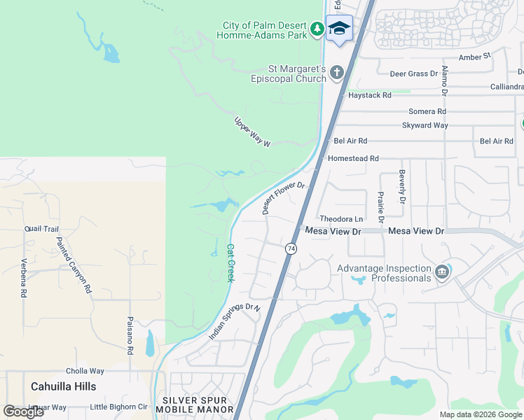 map of restaurants, bars, coffee shops, grocery stores, and more near 72350 Rim Drive in Palm Desert