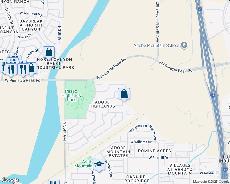 map of restaurants, bars, coffee shops, grocery stores, and more near 34807 North 32nd Avenue in Phoenix