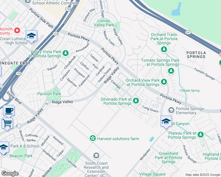 map of restaurants, bars, coffee shops, grocery stores, and more near 32 Homeland in Irvine