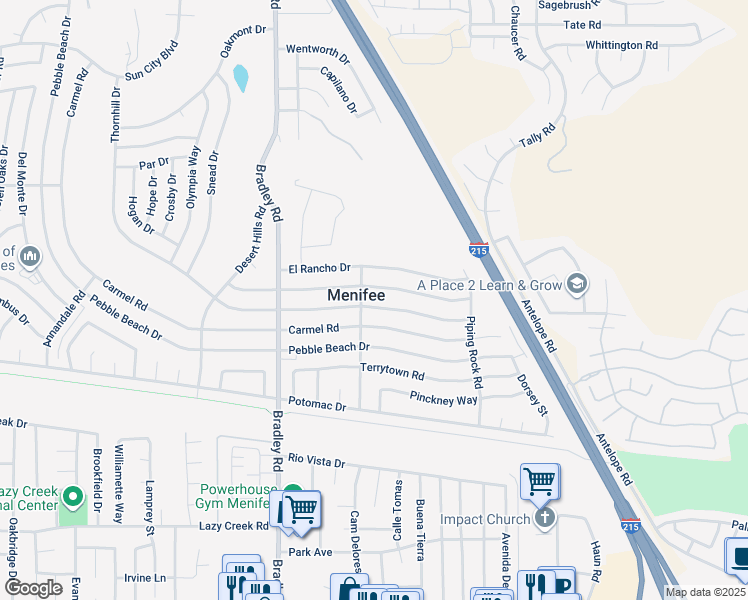 map of restaurants, bars, coffee shops, grocery stores, and more near 29780 Thornhill Drive in Menifee