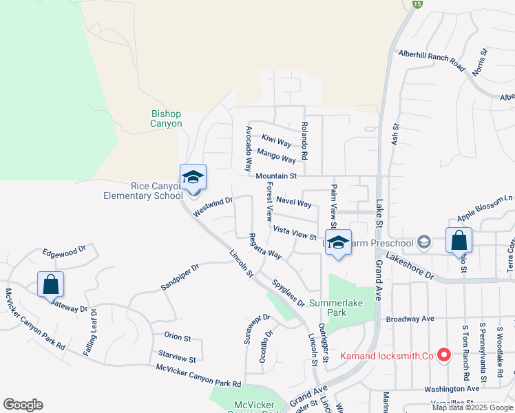map of restaurants, bars, coffee shops, grocery stores, and more near 15431 Regatta Way in Lake Elsinore