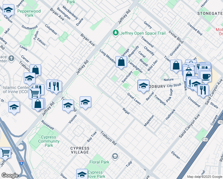 map of restaurants, bars, coffee shops, grocery stores, and more near 78 Spanish Lace in Irvine