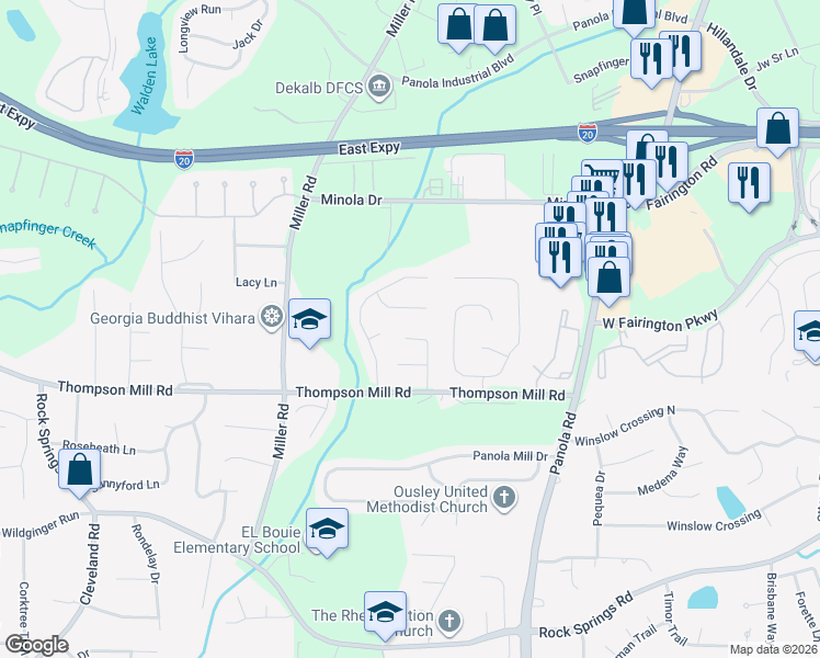 map of restaurants, bars, coffee shops, grocery stores, and more near 3000 Havenwood Way in Lithonia