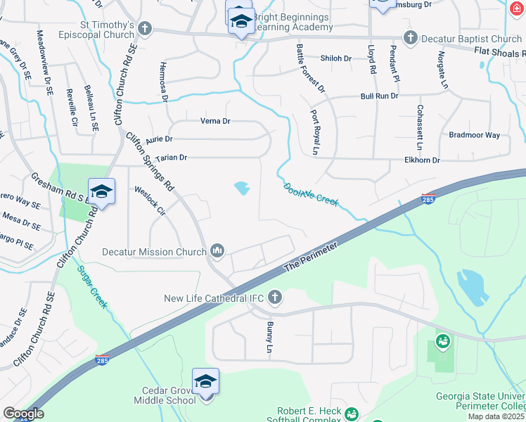 map of restaurants, bars, coffee shops, grocery stores, and more near 3063 Tarian Way in Decatur