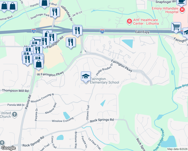 map of restaurants, bars, coffee shops, grocery stores, and more near in Lithonia