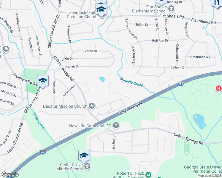 map of restaurants, bars, coffee shops, grocery stores, and more near 3063 Tarian Way in Decatur
