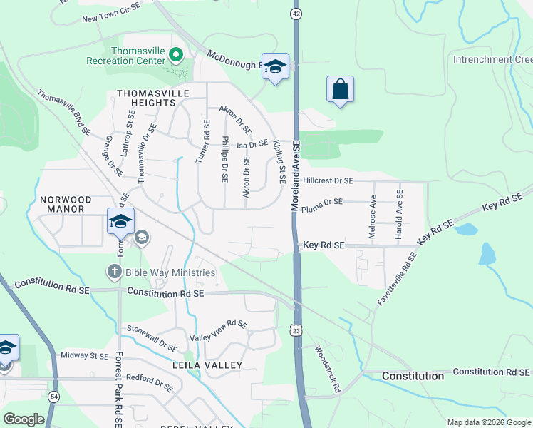 map of restaurants, bars, coffee shops, grocery stores, and more near 1243 Kipling Street Southeast in Atlanta