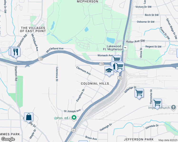map of restaurants, bars, coffee shops, grocery stores, and more near 1429 Clermont Avenue in Atlanta