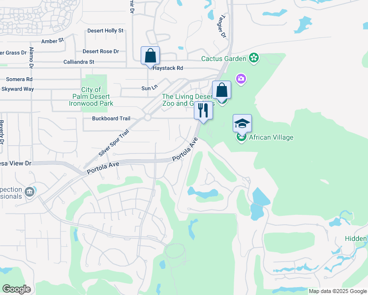 map of restaurants, bars, coffee shops, grocery stores, and more near 73717 Agave Lane in Palm Desert