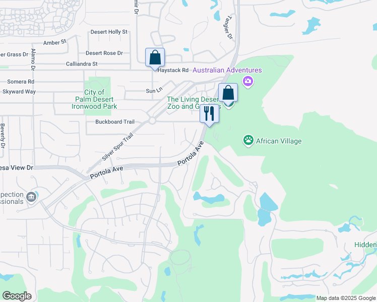 map of restaurants, bars, coffee shops, grocery stores, and more near 73717 Agave Lane in Palm Desert