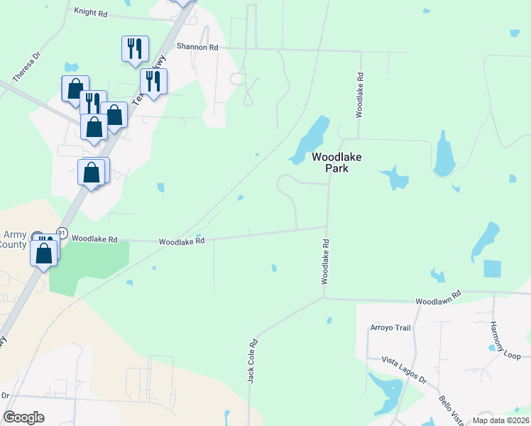 map of restaurants, bars, coffee shops, grocery stores, and more near 139 Tananger Springs Drive in Denison