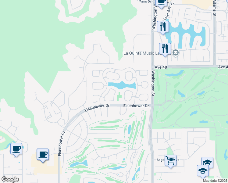 map of restaurants, bars, coffee shops, grocery stores, and more near 48553 Via Amistad in La Quinta