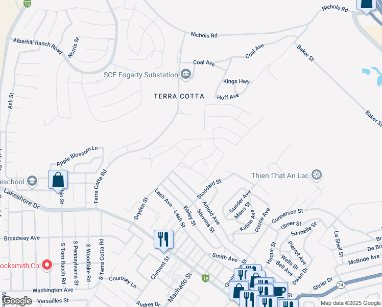 map of restaurants, bars, coffee shops, grocery stores, and more near 908 Ancona Lane in Lake Elsinore