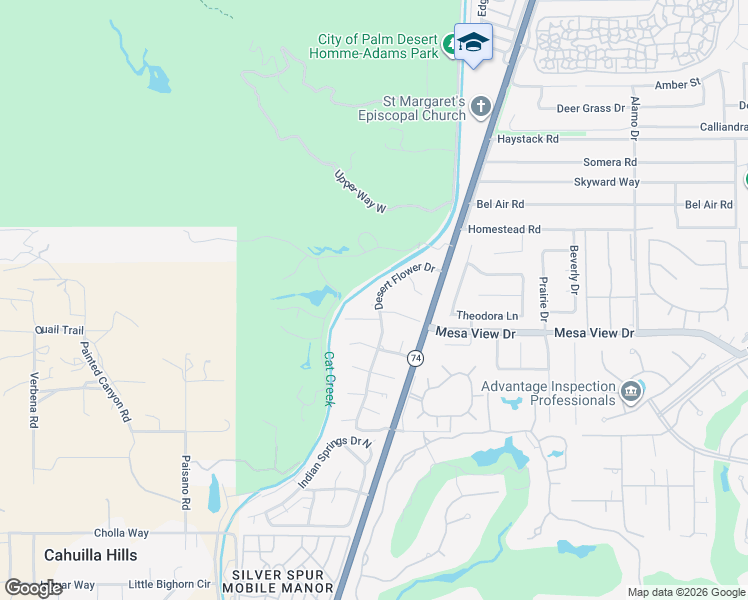 map of restaurants, bars, coffee shops, grocery stores, and more near 72350 Rim Drive in Palm Desert