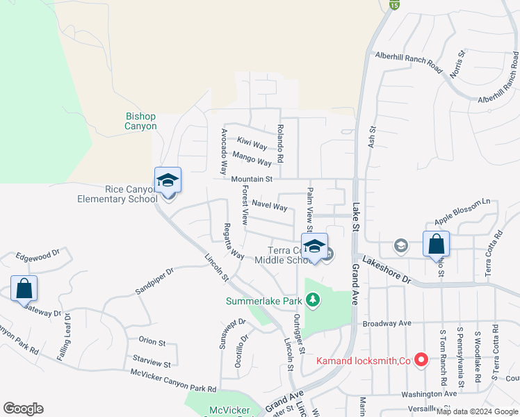 map of restaurants, bars, coffee shops, grocery stores, and more near 15028 Navel Way in Lake Elsinore