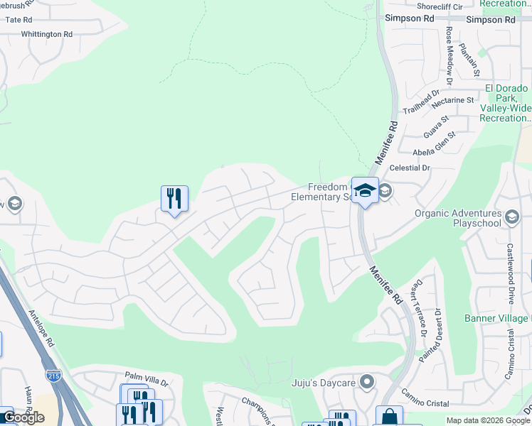 map of restaurants, bars, coffee shops, grocery stores, and more near 28608 Raintree Drive in Menifee