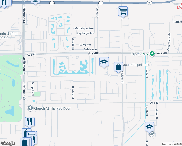 map of restaurants, bars, coffee shops, grocery stores, and more near 80501 Avenue 48 in Indio