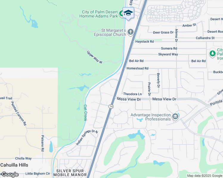 map of restaurants, bars, coffee shops, grocery stores, and more near 72499 Sandstone Lane in Palm Desert