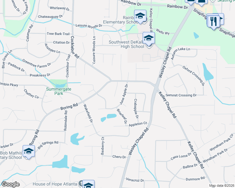 map of restaurants, bars, coffee shops, grocery stores, and more near 2991 June Apple Drive in Decatur
