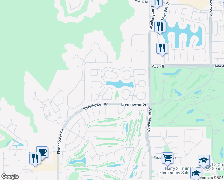 map of restaurants, bars, coffee shops, grocery stores, and more near 48540 Via Amistad in La Quinta