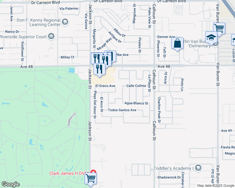 map of restaurants, bars, coffee shops, grocery stores, and more near 48417 Agua Caliente Street in Coachella