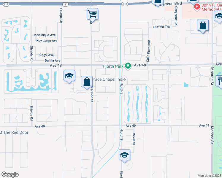 map of restaurants, bars, coffee shops, grocery stores, and more near 81157 La Reina Circle in Indio